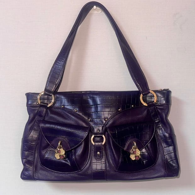 다크퍼플 빈티지 네잎클로버 숄더백