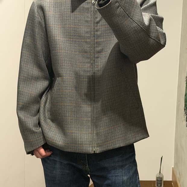 오라리 더블 페이스 체크 지프 블루종