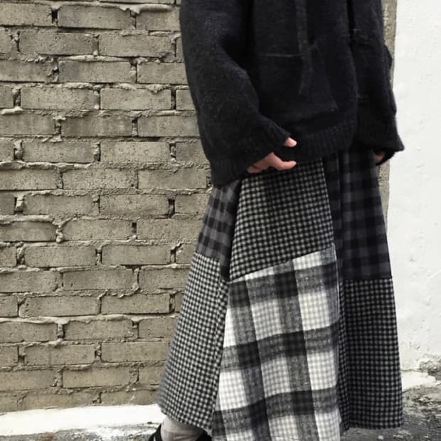 빈티지 체크 패치워크 스커트