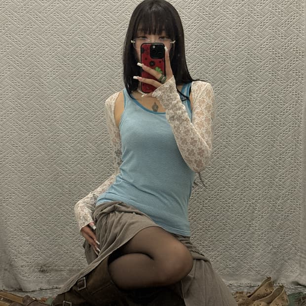 빈티지 재팬 클린걸코어 스트라이프 캡 슬리브리스 나시 K0520