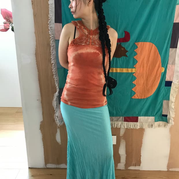 vintage mint pleats skirt