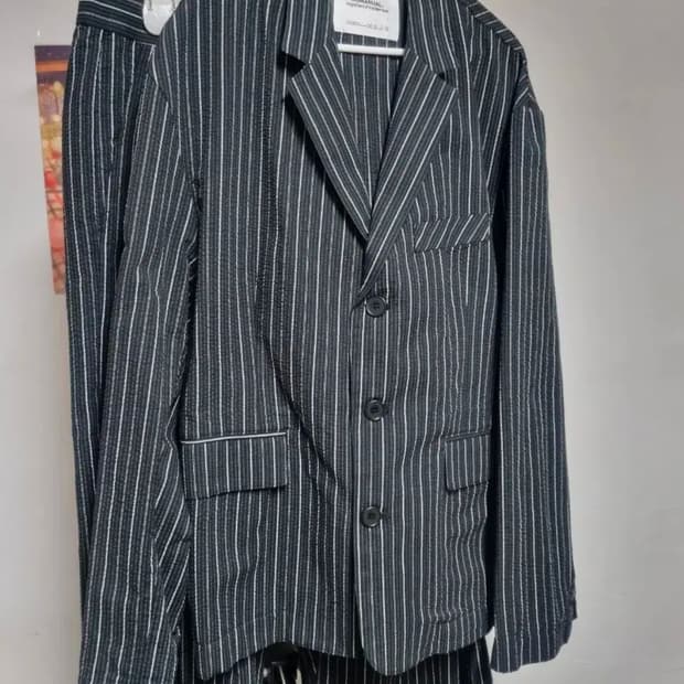 노매뉴얼 시어서커 자켓 + 와이드 팬츠 L 블랙 스트라이프 셋업