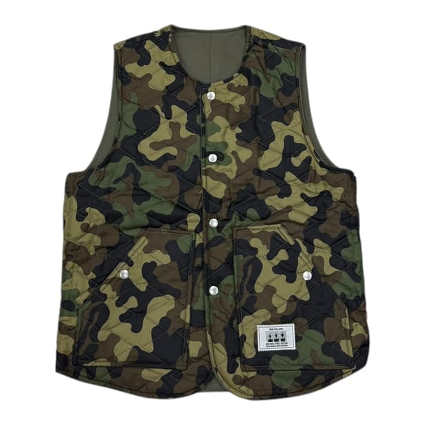87MM mmlg 카모 퀄팅 카키 리버서블 양면 조끼 베스트 M
