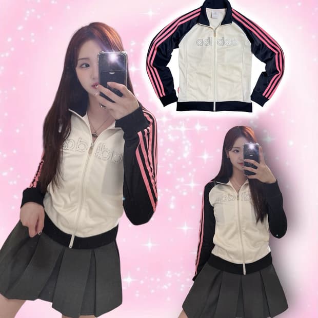 아디다스 글리터 화이트 핑크 져지 집업  