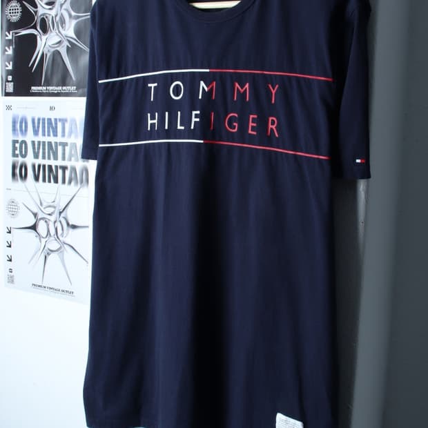 (L-XL) 타미힐피거 반팔 티셔츠 작은사용감 빅로고 네이비-199897