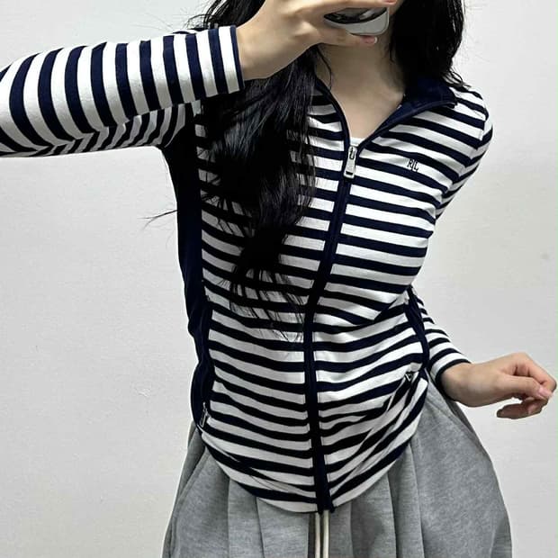 폴로 랄프로렌 핀터깔 RL 스트라이프 걸즈 트랙탑 희귀져지(XS)