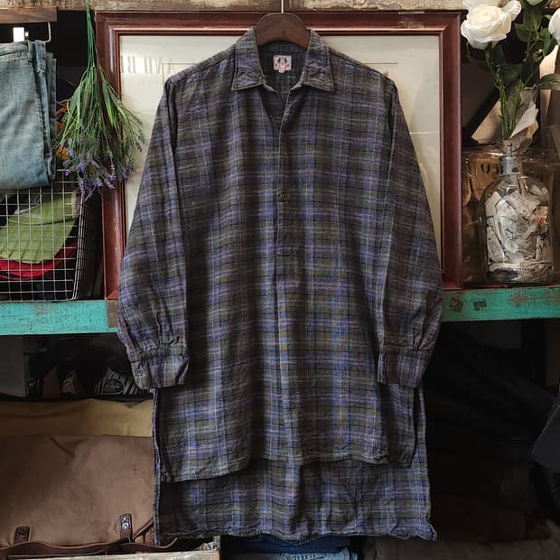 60s 프랑스 워크셔츠 플란넬 셔츠 가드너 빈티지 셔츠 튜닉 셔츠 퍼플