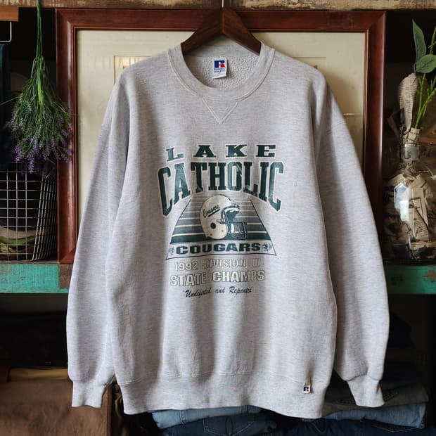 90s 러셀 후드 레이크 캣홀릭 미국 오리지널 빈티지 스웻셔츠 XL