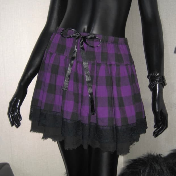 알곤퀸즈 펑크 체크 퍼플 스커트 리버시블 스커트 고딕 고스 공겜여주
