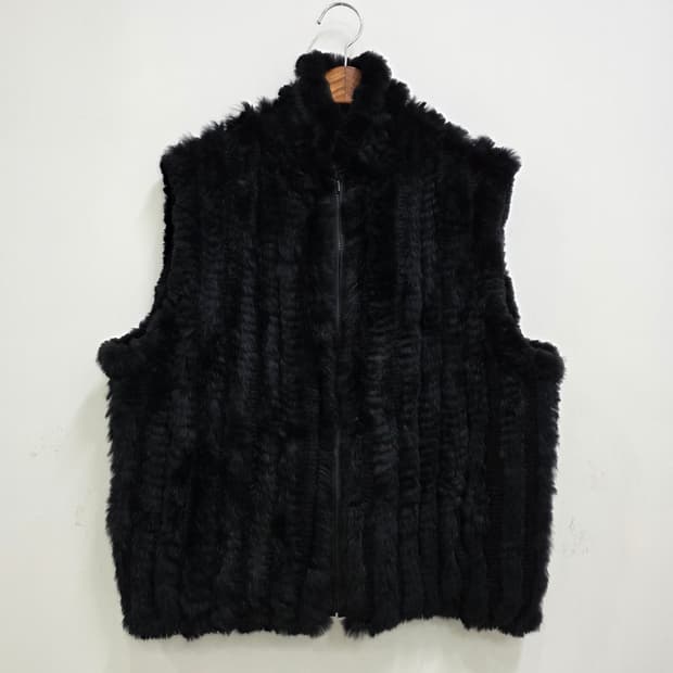 리버시블 실크100% 래빗퍼 블랙 베스트