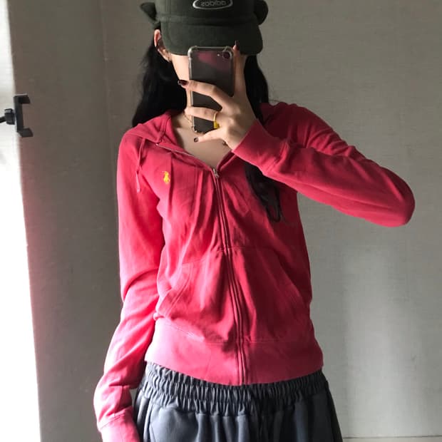 폴로 체리핑크 후드집업