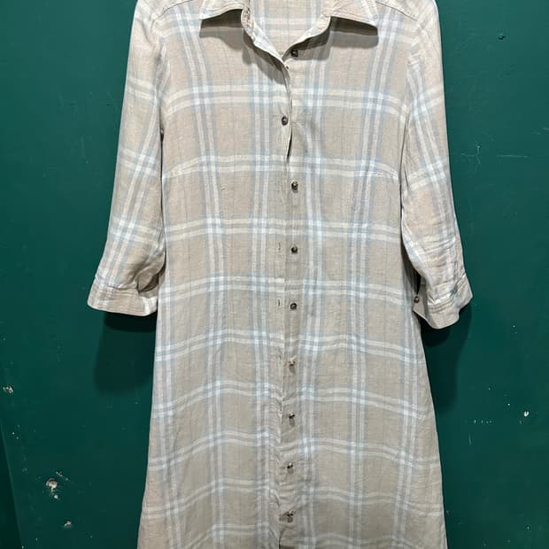 버버리 린넨 체크 롱셔츠 