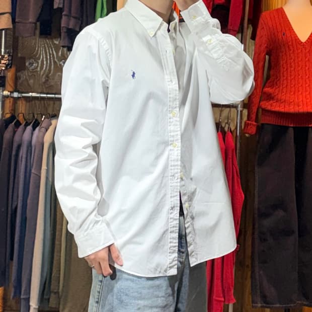 XL 폴로랄프로렌 슬림핏 네이비 포니 화이트 셔츠