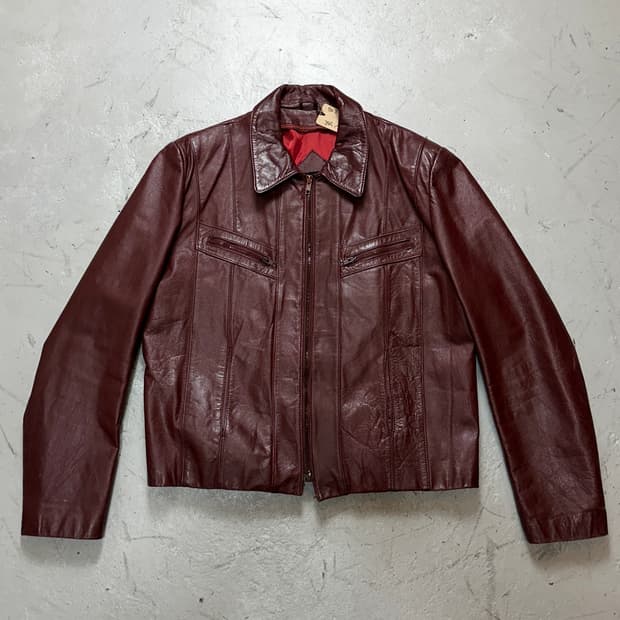 80's 빈티지 버건디 크롭 레더 자켓 파이트 클럽 타일러 더든