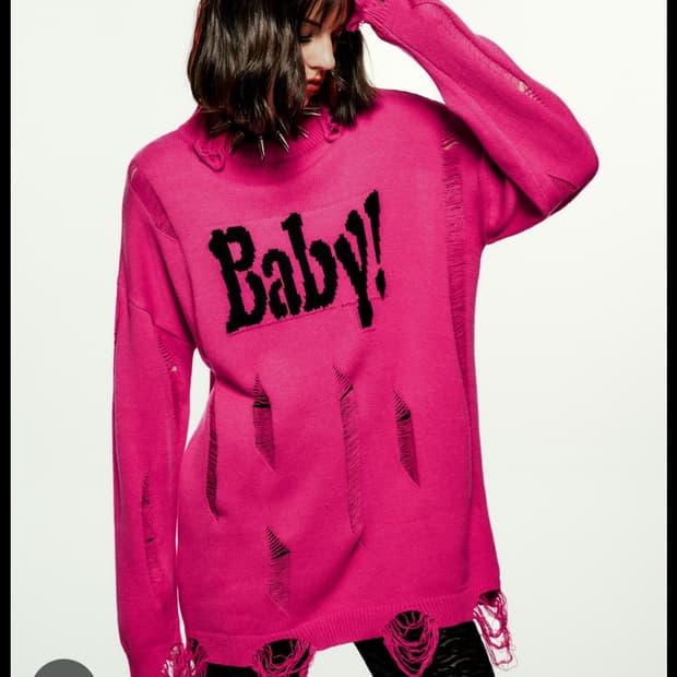 빈티지 펑키 Baby! 박시 핑크색 니트