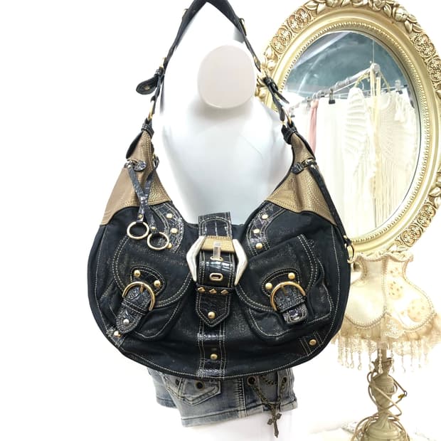 EGOIST glitter navy buckle shoulder bag