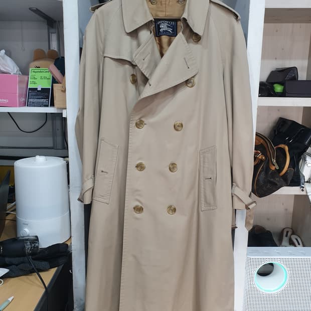 빈티지 버버리 베이지 더블 브레스티드 트렌치 코트