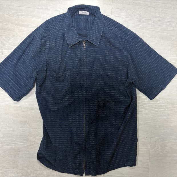 빈티지 스트라이프 네이비 반팔 셔츠