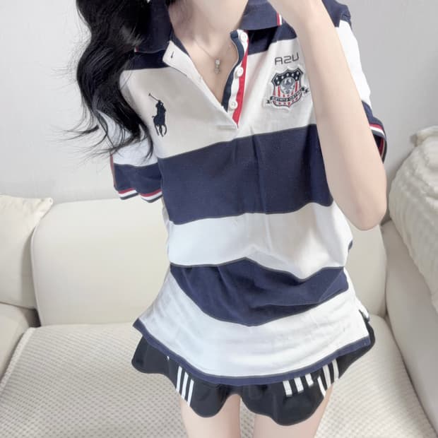 폴로 랄프로렌 usa 스트라이프 단가라 미들 빅포니 카라티 L