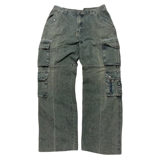 (이체시에눌) 일본 빈티지 핀터깔 워싱 데님 카고 대장 팬츠 