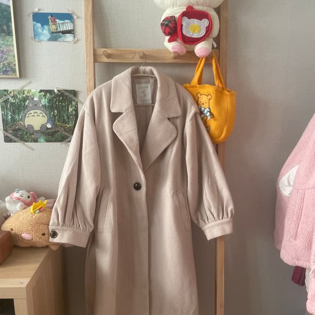 빈티지 핑크베이지 로브 롱코트