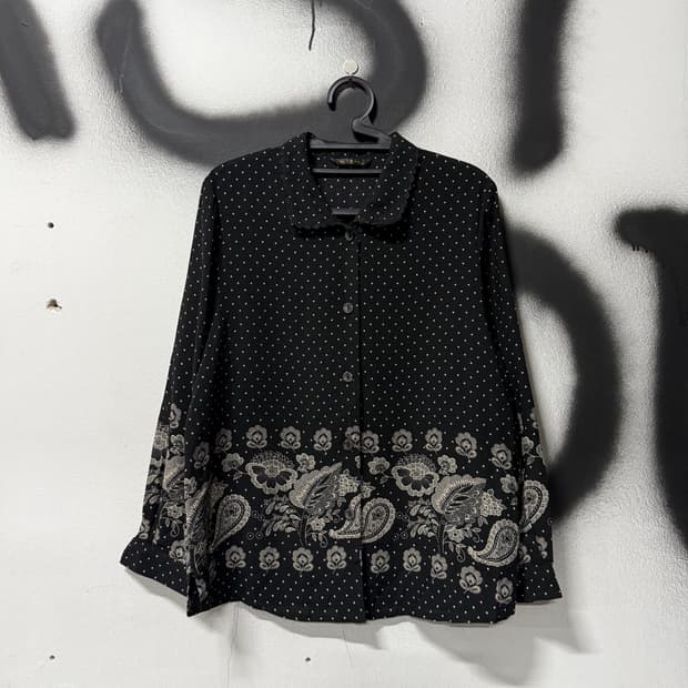 VTG 빈티지 도트 페이즐리 패턴 레이스 카라 긴팔 셔츠