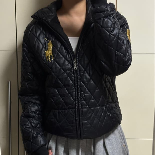 폴로 랄프로렌 빅포니 유광 블랙 경량 패딩 퀄팅 집업