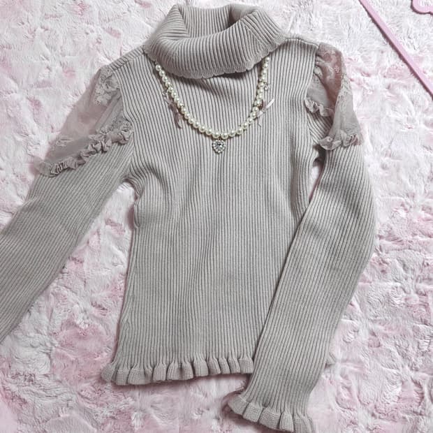 리즈리사 목걸이가 달린 리브 니트 양산형 양지뢰 달천깔 히메갸루 빈티지