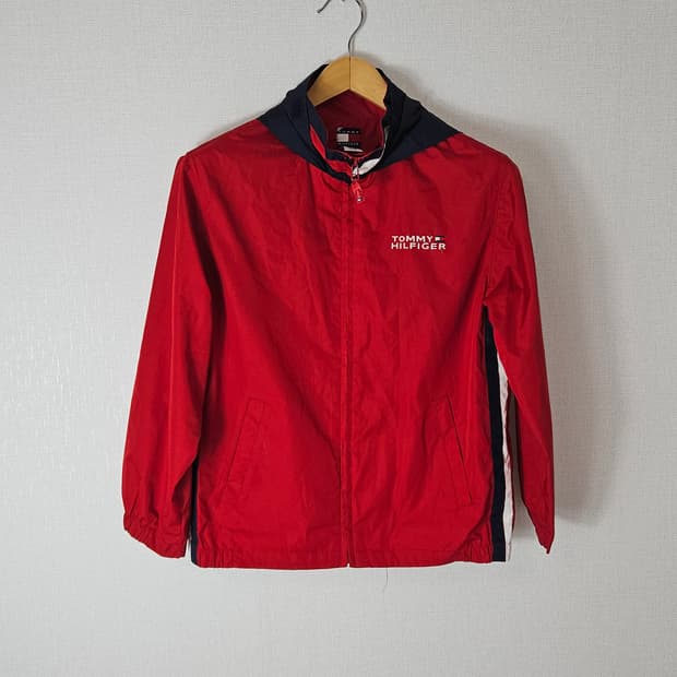 90s 타미힐피거 올드스쿨 우븐 바람막이 자켓 레드 M 빈티지