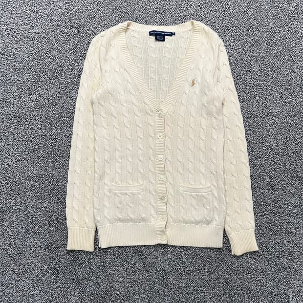 폴로 크림색 케이블 코튼 가디건