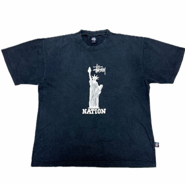 90s 스투시 자유의 여신상 스컬헤드 반팔 티셔츠