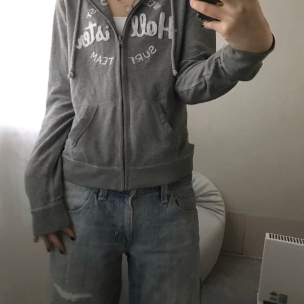 홀리스터 그레이 슬림핏 후드집업