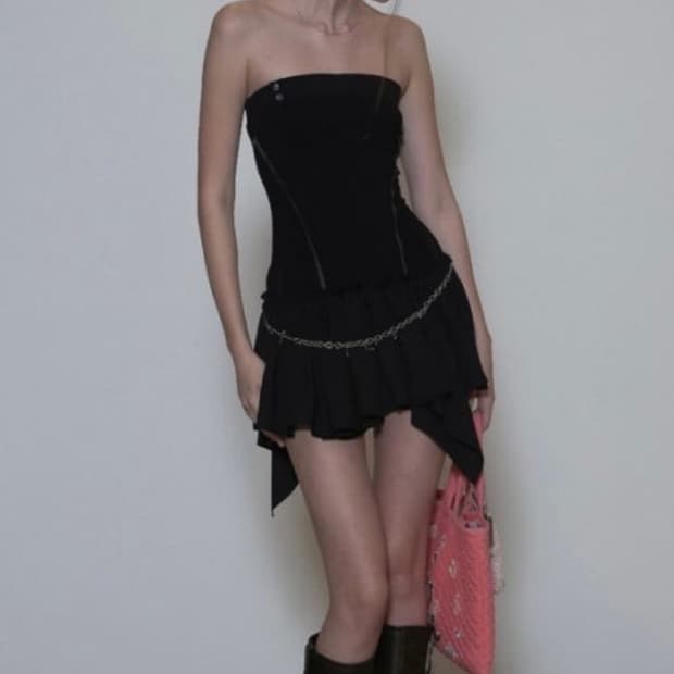 스컬프터 튜브탑 로우웨이스트 드레스 블랙