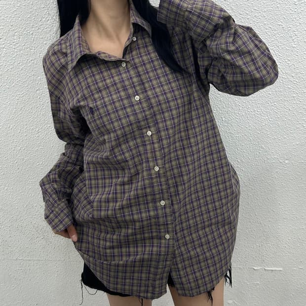 폴로 랄프로렌 퍼플로고 퍼플체크 셔츠 L