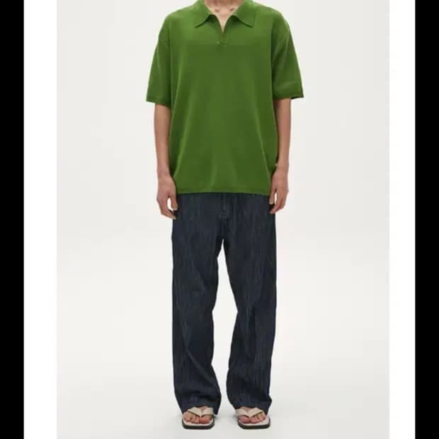 오픈 칼라 코튼 폴로셔츠 (그린)