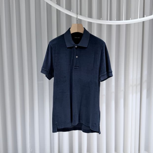 (A+/52) / 톰포드 테리 타월링 코튼 폴로 카라 반팔 티셔츠 네이비