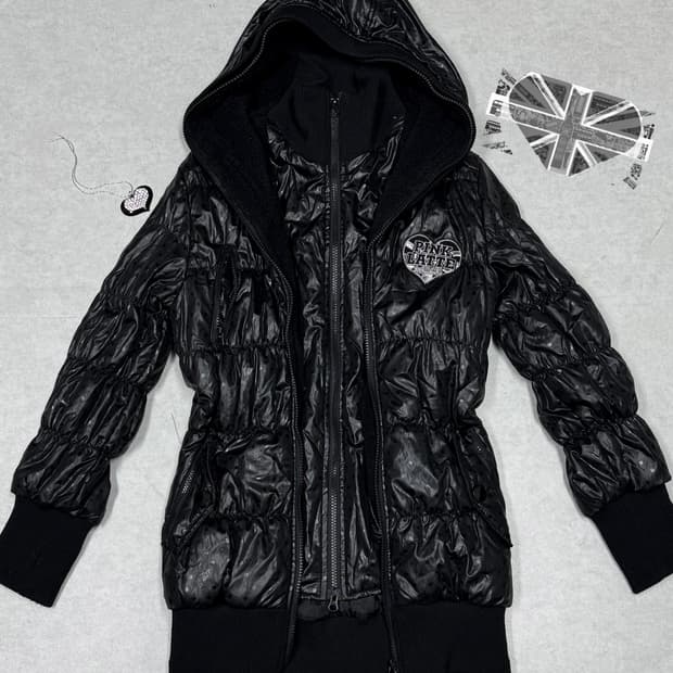 갸루 블랙 유니언잭 도트 패딩