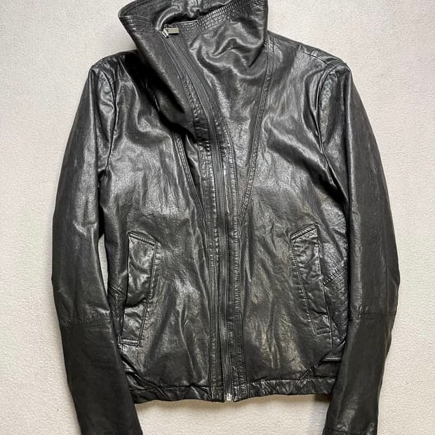 high neck lambskin leather jacket