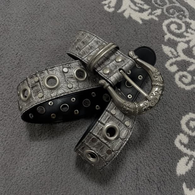 빈티지 실버 레더 웨스턴 벨트