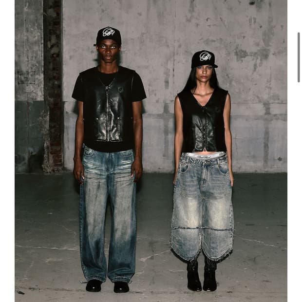 하드 워시드 배기 진 - 미드블루