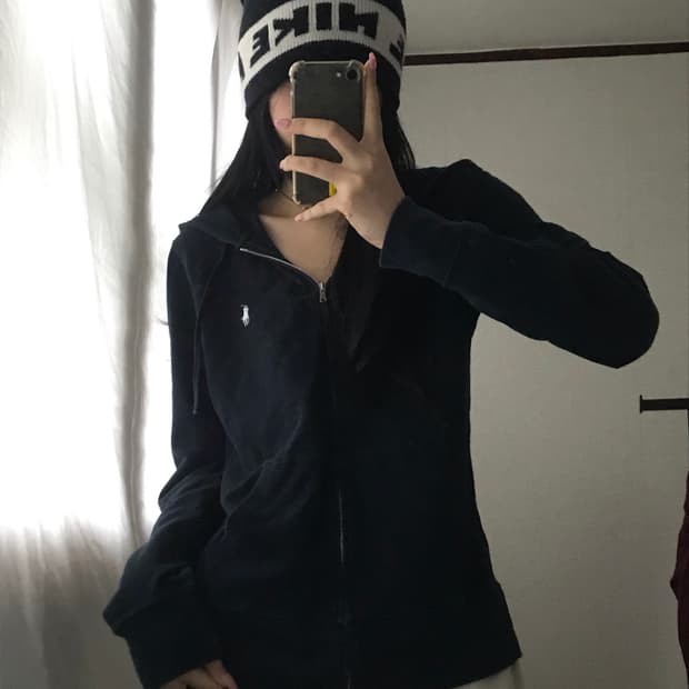 폴로 블랙 후드집업