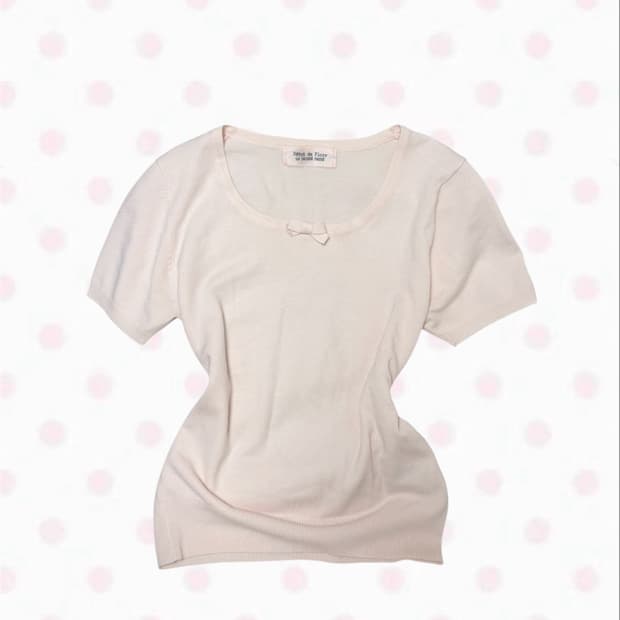 페일핑크 연핑크 리본 반소매 티셔츠 히메갸루