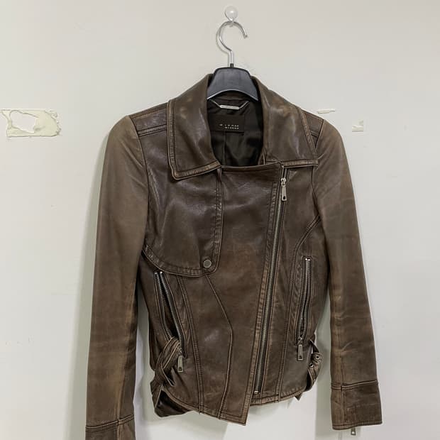 미샤 브라운 가죽 라이더 자켓