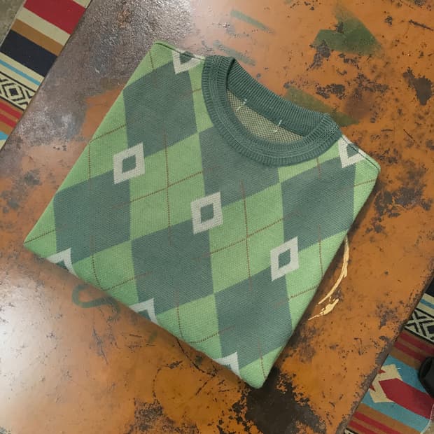 VTG 빈티지 라이트 그린 아가일 패턴 니트 남성 105 사이즈 