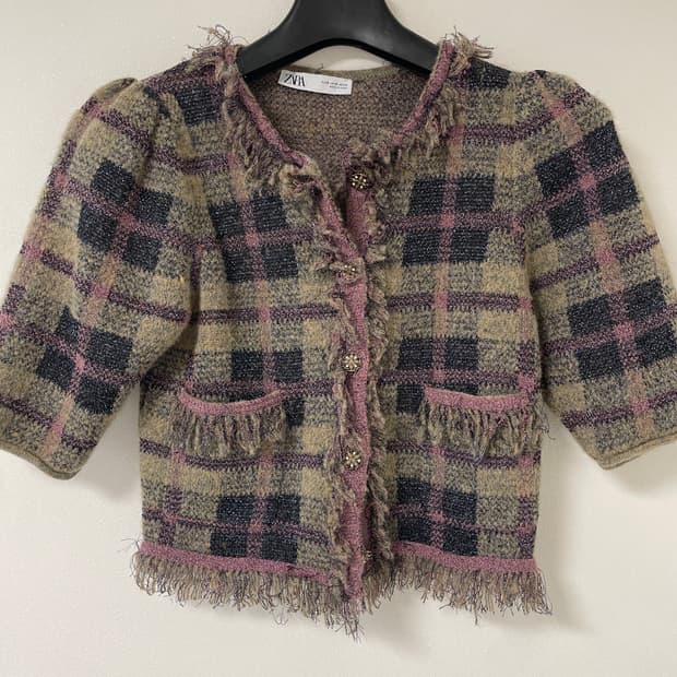 자라 트위드 체크 자켓