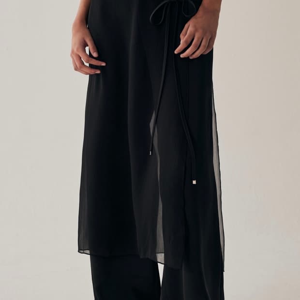 트리밍버드 시스루 스트랩 랩 팬츠 블랙