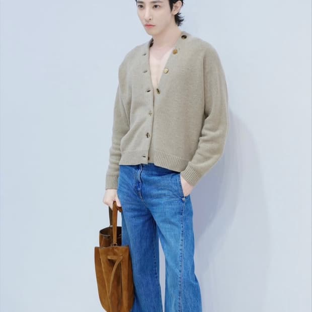 [L] 토리버치 이수혁 착용 메리노 울 가디건 오트밀 멜란지
