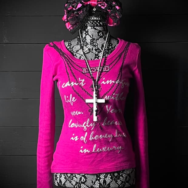 KNICK KNACK 갸루 펑크 큐빅 핑크 롱슬리브