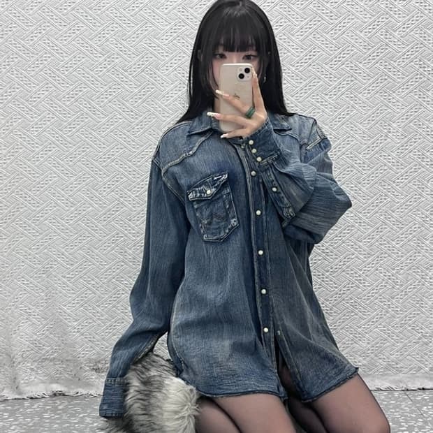 랭글러 웨스턴 컨트리 빈티지 워싱 데님 셔츠 XL C09760