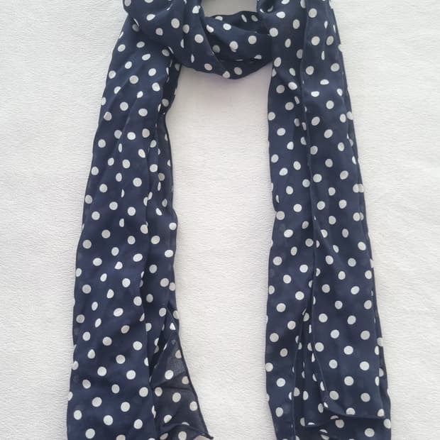 빈티지 모리걸 하구미 네이비 도트 머플러